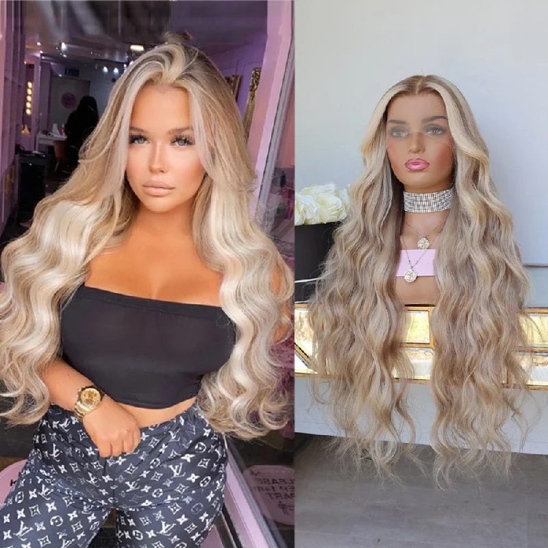 Colored wig with a pre - bleached knot for a natural - looking scalpCranberry Transparent Lace Wigs Blonde Highlight Wig Human Hair 13x4 Lace Frontal Wig 180%