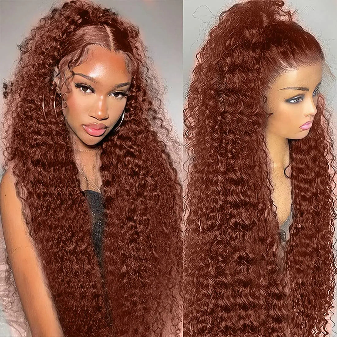 Colored wig with a curly texture for a bold and stylish choiceOneMore Reddish Brown Curly Hair Glueless Lace Wig Dark Red Brown Hair 13x4 Lace Front Wig