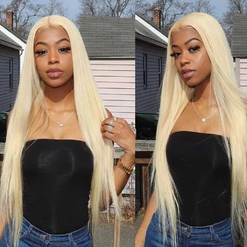 Adjustable - cap colored wig for a comfortable fitFleeky Hair 613 Blonde Wig Straight Hair Wig Transparent Lace 4x4 Lace Closure Wig