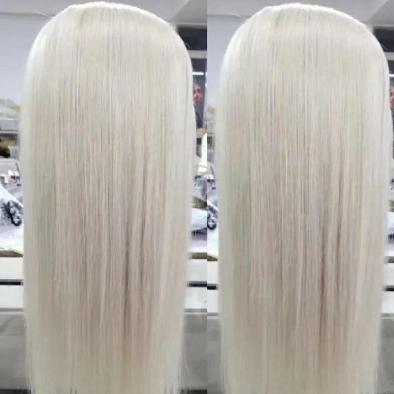 Colored wig with a pre - plucked hairline for a more natural lookFleeky Hair Platinum Blonde #60 Wig Light Color Wig Straight 13x4 Lace Front Wigs