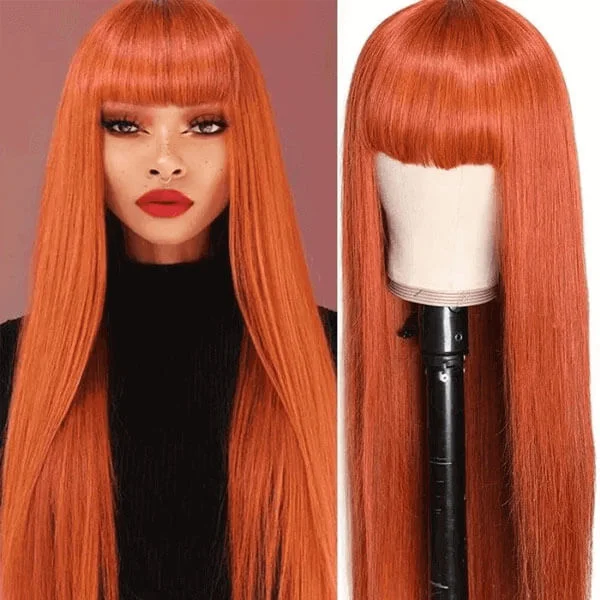 Colored wig with a side - swept bang for a sophisticated lookGinger Color Straight Hair Machine Made Wig Glueless Wig For Black Women