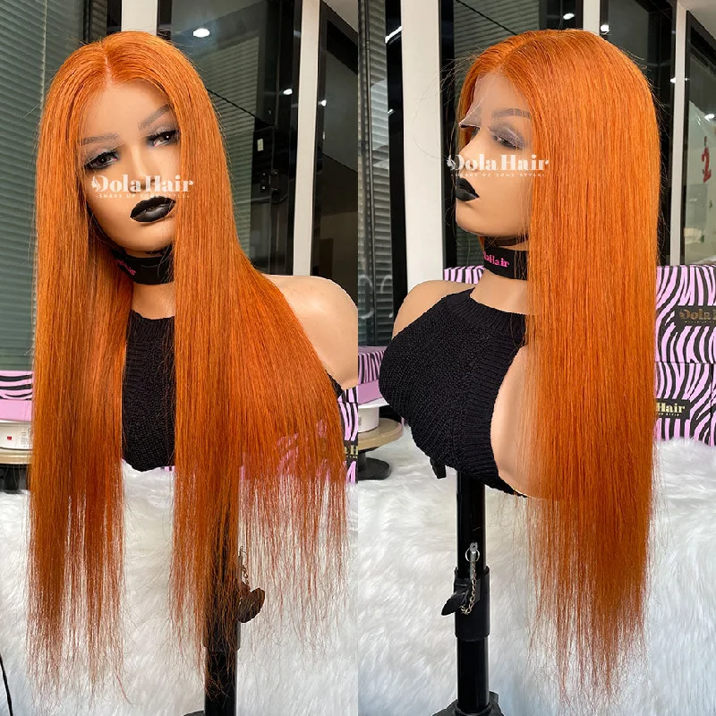 Colored wig with a purple - violet shade for a regal and elegant lookGinger Orange Color Glueless 13X4 Lace Front Human Hair Wig