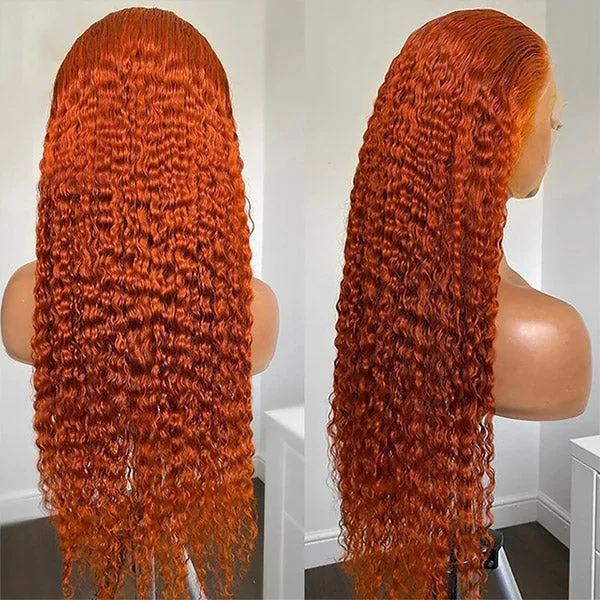 Human - hair colored wig for a natural and luxurious feelGinger Orange Color 13x4 HD Lace Front Wig Kinky Curly Human Hair Wigs Long Glueless Deep Curly Lace Wigs