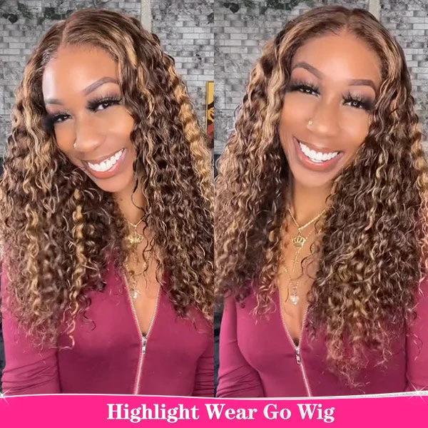 Colored wig with a straight texture for a sleek and minimalist lookCrownmecutie Same Style Ombre Highlight Glueless Wear Go Wigs 4x6 HD Lace Water Wave Wig