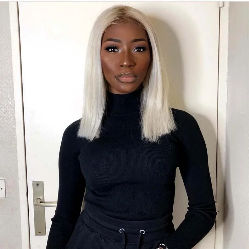 Synthetic colored wig with a heat - resistant formula for easy stylingShort Middle Part Grey Bob Lace Frontal Wig Human Hair Surprisehair