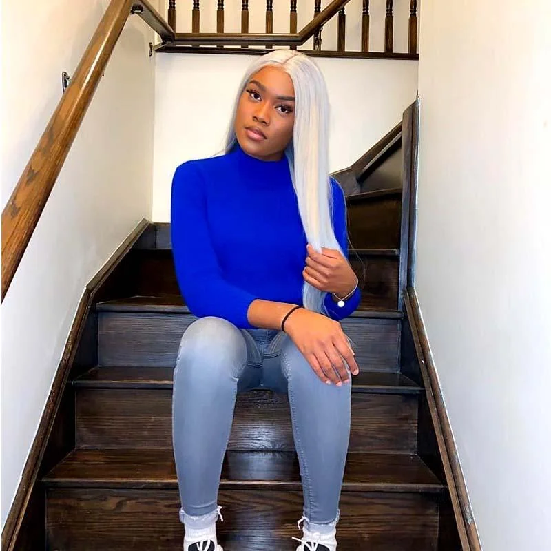 Colored wig with a side - swept bang for a sophisticated lookGrey Lace Frontal Wig Straight 13x4 Human Hair Lace Wig Surprisehair