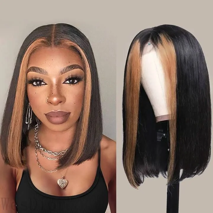 Colored wig with a pre - bleached knot for a natural - looking scalpHoney Blonde Straight Lace Front Wig 1B/27 Short BoB Wig