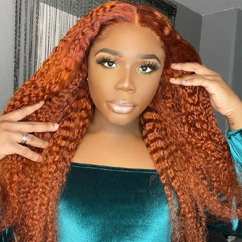 Colored wig with a silk - base cap for a comfortable and smooth feelDola Hair Ginger Curly Lace Front Wig 13X4