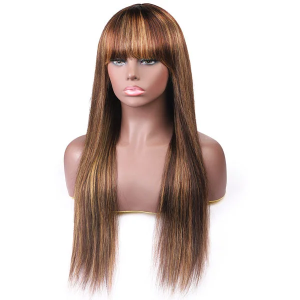 Colored wig with a natural - looking root for a more realistic lookOmbre Color Straight Hair Wig Machine Made None Lace Wig with Bangs