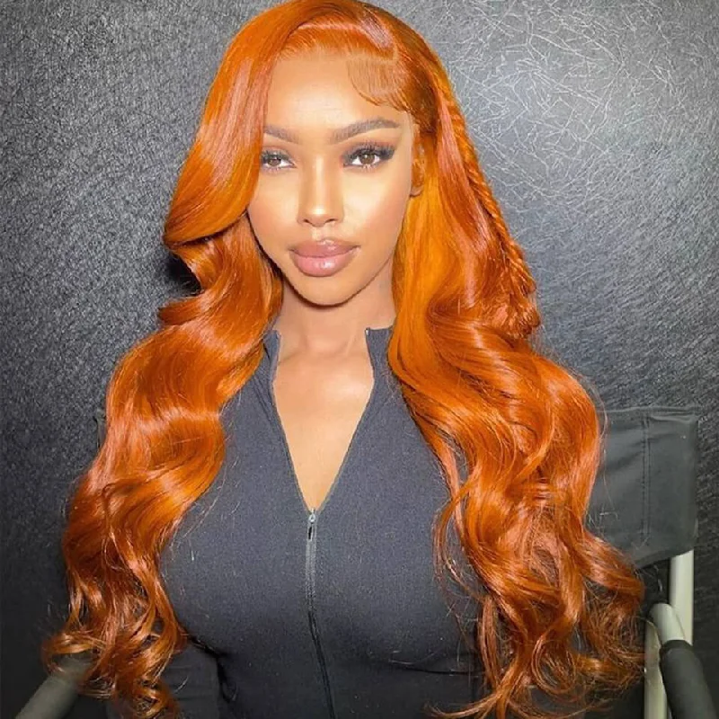 Colored wig with a natural - looking root for a more realistic lookOrange color Body Wave Lace Front Wigs Pre Plucked Human Hair HD Lace Wigs