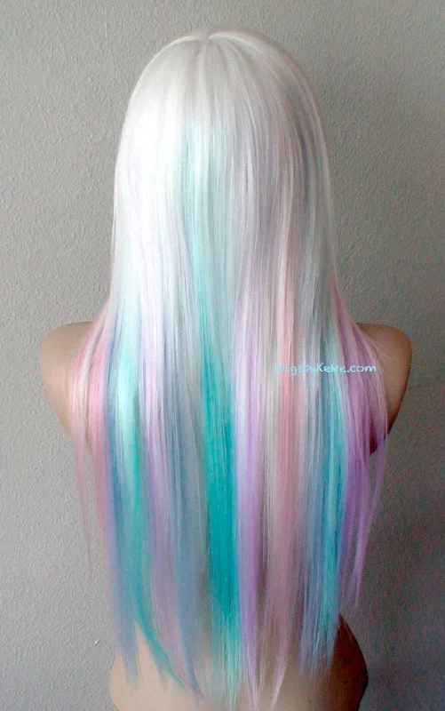 Colored wig with a silver - grey color for a trendy and cool - toned look28" Pastel rainbow ombre wig. Snow white wig. Pastel pink, Lilac, Lavender, Aqua and sky blue wig. Custom wig. Cosplay wig.