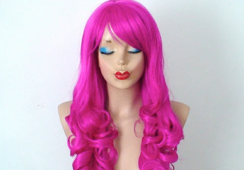 Colored wig with a curly texture for a bold and stylish choice24" Pink wig. Fuchsia wig. Magenta wig. Lolita wig.