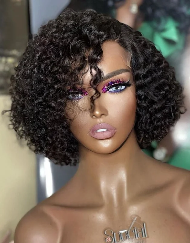 Petite bob wig suitable for women with small facesPixie Short Deep Wave Curly HD Lace Wear & Go Glueless Wig - CLC002