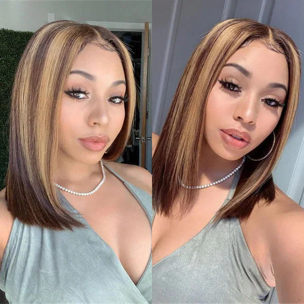 Colored wig with a 150 - density for a full and thick appearancePre-cut HD Lace Wear Go Wigs 4/27 Highlight Straight Hair Bob Wig