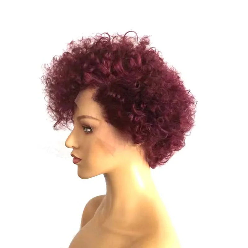 Colored wig with a side - swept bang for a sophisticated lookShort Purple Pixie Cut Lace Wig Curly Brazilian Human Hair Surprisehair