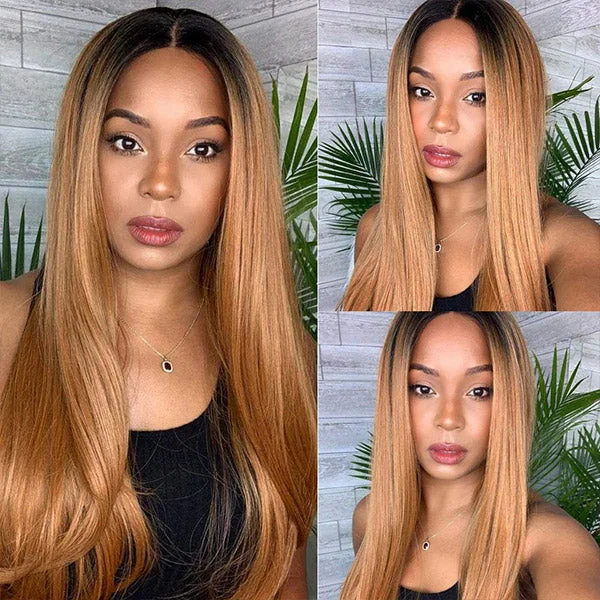 Colored wig with a 150 - density for a full and thick appearanceOneMore Straight Human Hair Wigs Honey Blonde 13x4 Transparent Lace Front Wigs