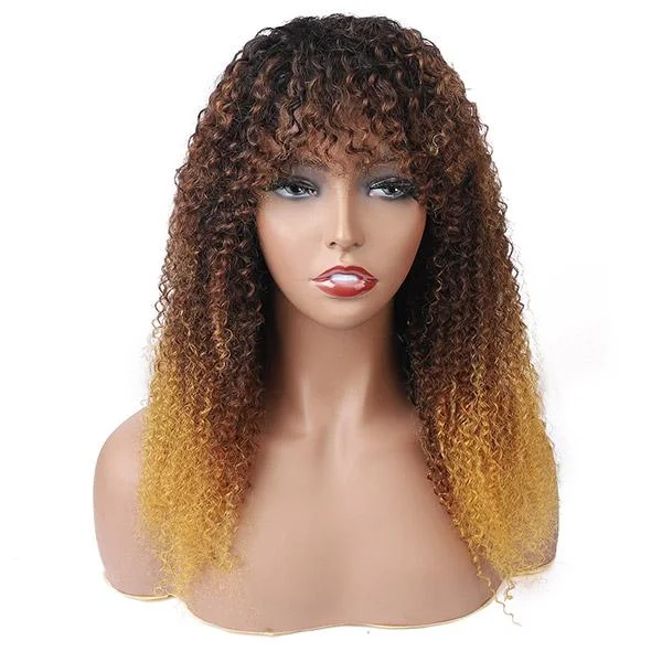 Colored wig with a side - swept bang for a sophisticated lookNO Glue No Lace Ombre Kinky Curly Wig