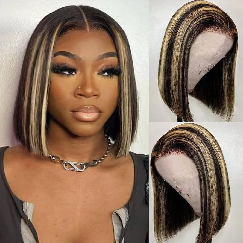 Colored wig with a silk - base cap for a comfortable and smooth feelWear Go Glueless Bob Lace Wig Highlight straight 4x4 5x5 Pre Cut 1B27 Human Hair HD Lace Wigs