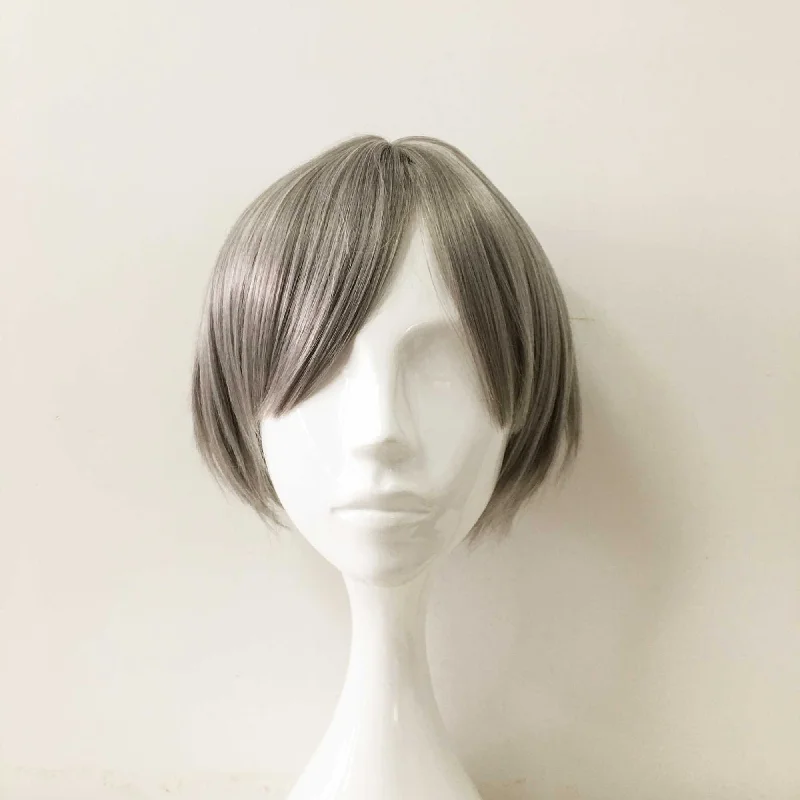 Bob wig with a curly fringe for a playful and youthful vibeWomen Gray Short Straight Bob Long Bangs Cosplay Wig