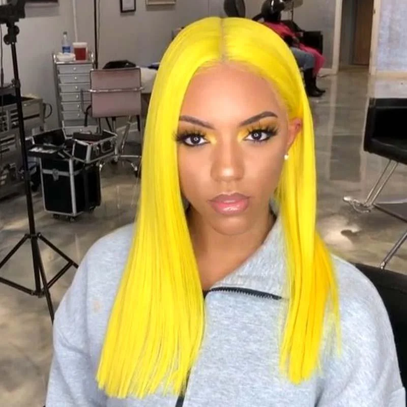 Synthetic colored wig with a heat - resistant formula for easy styling#Yellow Color 13x4 Lace Front Wig Human Hair Straight Surprisehair