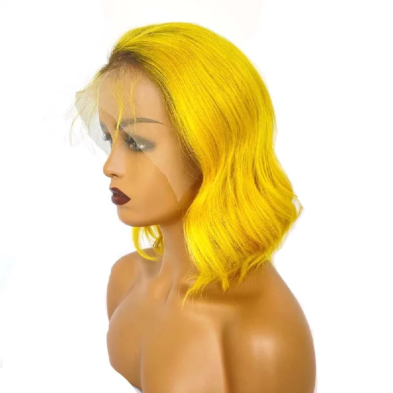 Synthetic colored wig with a heat - resistant formula for easy stylingYellow Ombre Lace Front Wig Wavy Bob Human Hair for Black Women