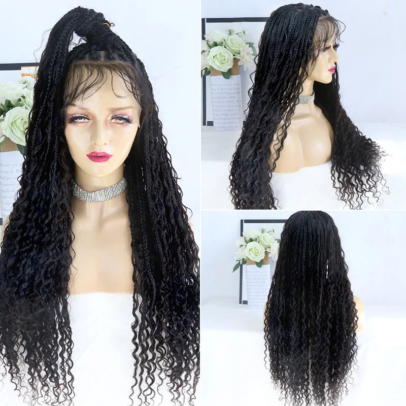 Colored braided wigs with a rainbow ombre effect24 Inch Diamond  Transparent Lace Crochet Knotless Bohemian Braided Wig