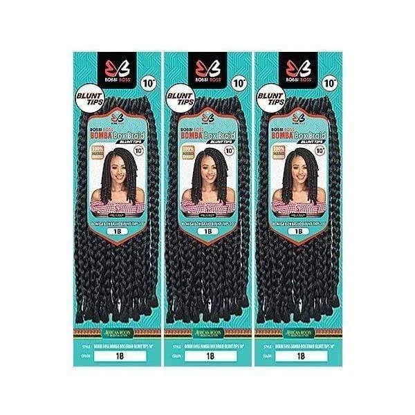 Braided wigs with a natural - looking scalp for a more realistic finish[3 Pack Deal] Bobbi Boss African Roots Collection Crochet Braid - BOMBA BOX BRAID BLUNT TIPS 10"