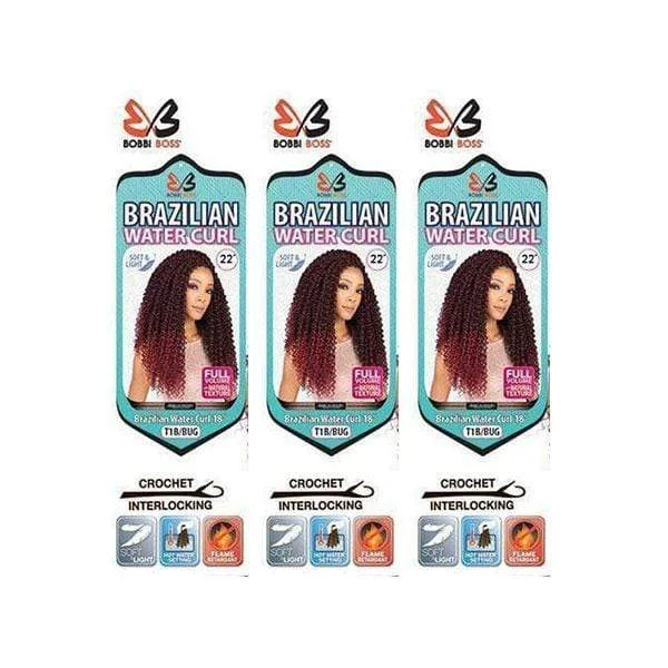 Bob - length braided wigs for a short and sassy look[3 Pack Deal] Bobbi Boss African Roots Collection Crochet Braid - BRAZILIAN WATER CURL 22"