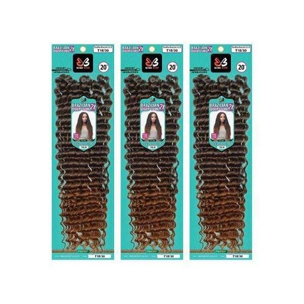 Braided wigs with a water - wave texture for a unique look[3 Pack Deal] Bobbi Boss African Roots Synthetic Crochet Braid - 2X BRAZILIAN DEEP CURL 20"