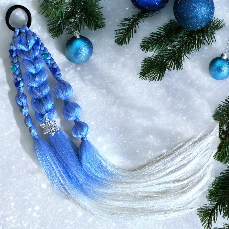 Kinky braided wigs with a tight curl pattern for authenticityBlue Snowflake Gemmed Braided Ponytail