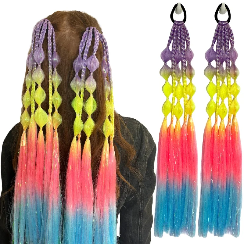 Synthetic braided wigs with a natural - looking textureBraided Rainbow Sorbet Shimmer Tails Set