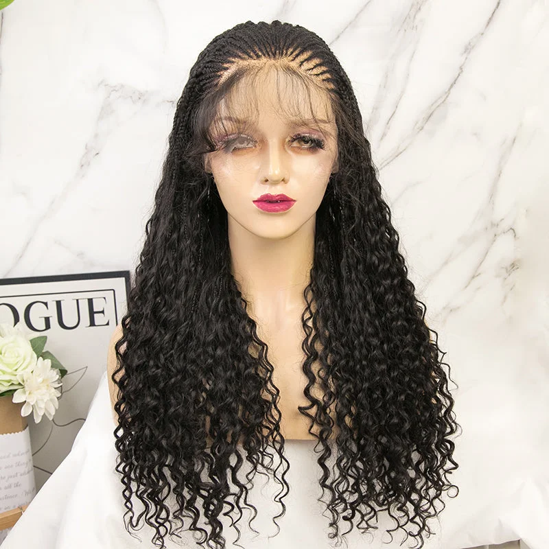 Micro braided wigs for a delicate and intricate styleCornrows Half Boho Knotless Braided Wig Transparent Lace  Human Hair