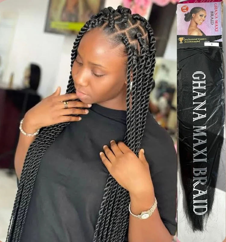 Braided wigs with a 180 - density for a full and thick appearanceGhana Maxi Braid 26”