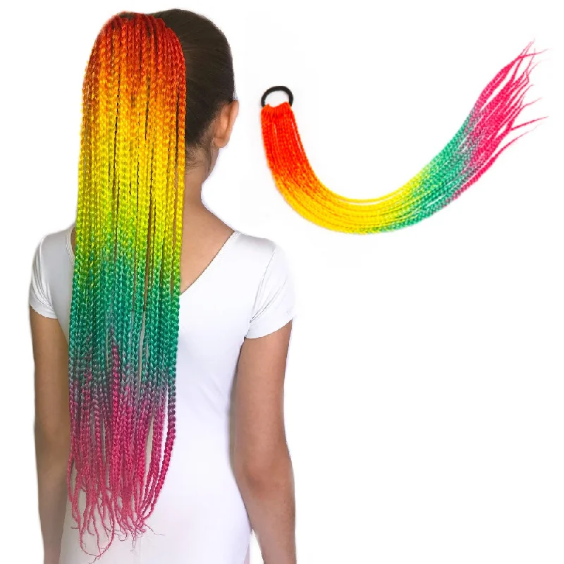 Braided wigs with a 180 - density for a full and thick appearanceRainbow Braided Ponytail Hair Extensions