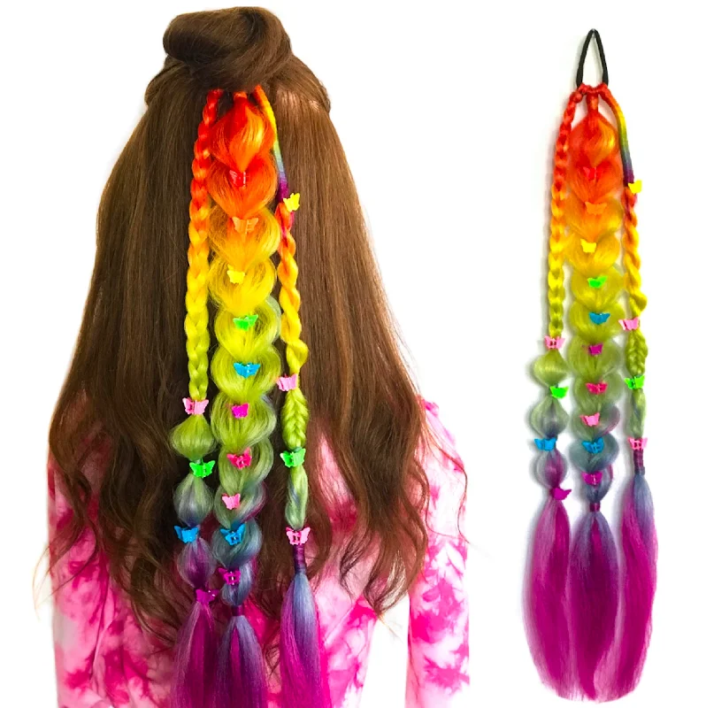 Heat - resistant braided wigs for styling flexibilityRainbow Butterfly Single Boho Braid