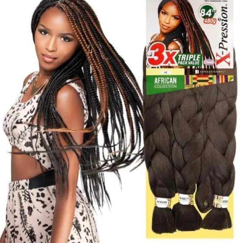 Braided wigs for a formal event with a sophisticated designSensationnel X-pression African Collection Braiding Hair 3X 84”