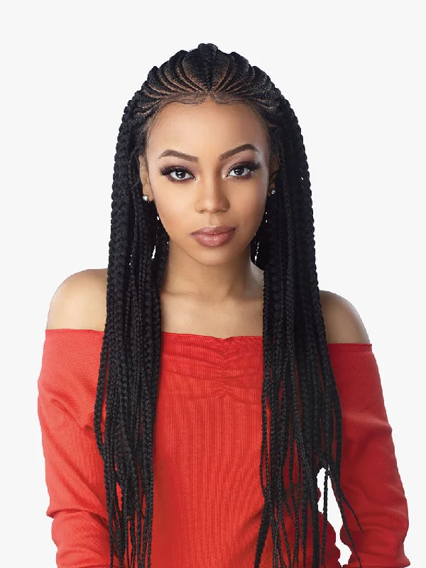 Braided wigs with a pre - plucked hairline for a natural lookSensationnel FEED IN FULANI CORNROW 13" X 7" Hand Braided Lace Wig