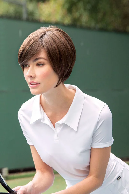 Short wig with auburn highlights for a warm and rich colorShay <br>Synthetic Monofilament Lace Front Wig