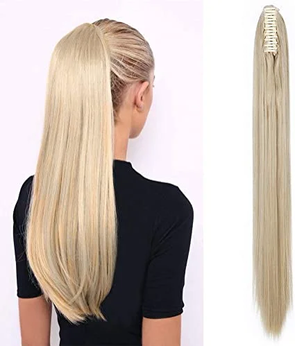 Curly ponytails with tight ringlets for a playful and feminine vibeAsh blonde  straight 26" ponytail