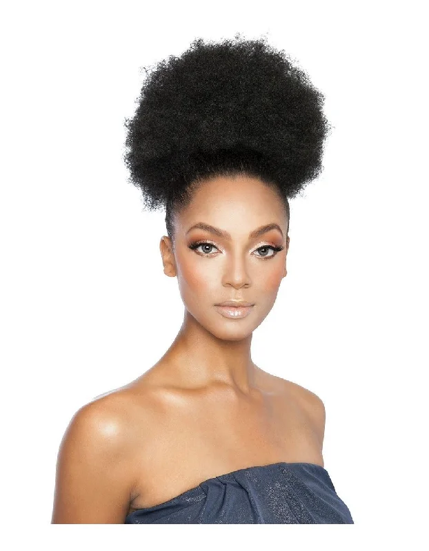 Ponytails with a side - swept bang for a flattering and stylish lookBadu Afro large ponytail