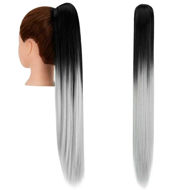 Synthetic ponytails with heat - resistant fibers for easy stylingBlack to silver Ponytail