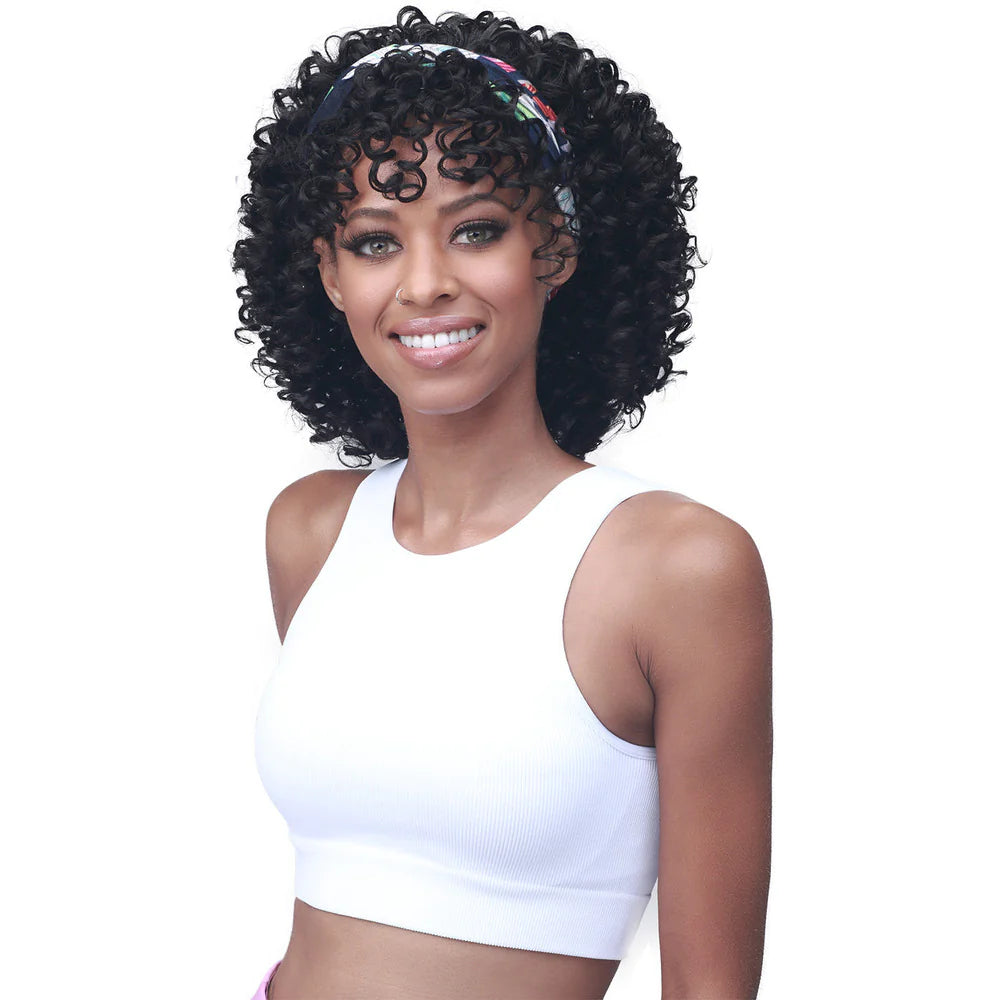 Curly ponytails with tight ringlets for a playful and feminine vibeBobbi Boss Head Band Wig Bisa