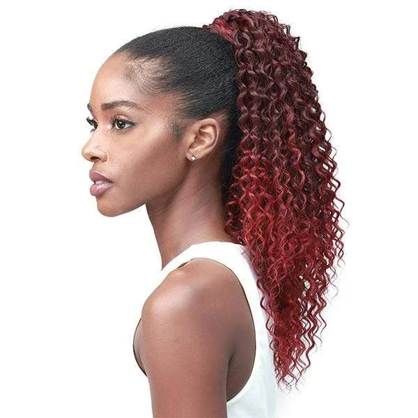 Ponytails with a side - swept bang for a flattering and stylish lookBobbi Boss Miss Origin Tress Up Human Hair Blend Ponytail - MOD013 WATER WAVE 18"