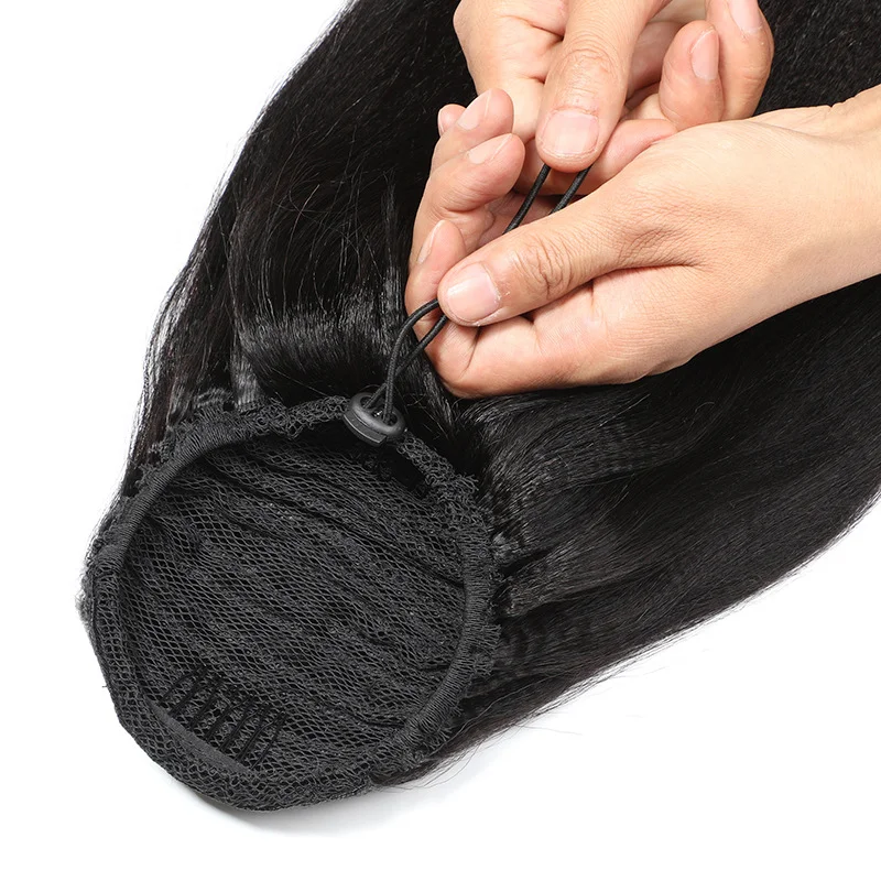 Clip - on ponytails for a quick and convenient hair changeDRAWSTRING PONYTAIL Yaki Straight Brazilian Human Hair