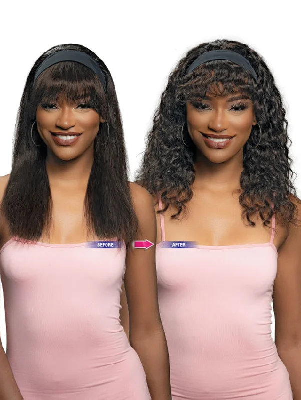 Short wig made from high - quality human hair for a luxurious feelJanet Collection 100% Human Hair Crescent Band Wet&Wavy Wig - DEEP