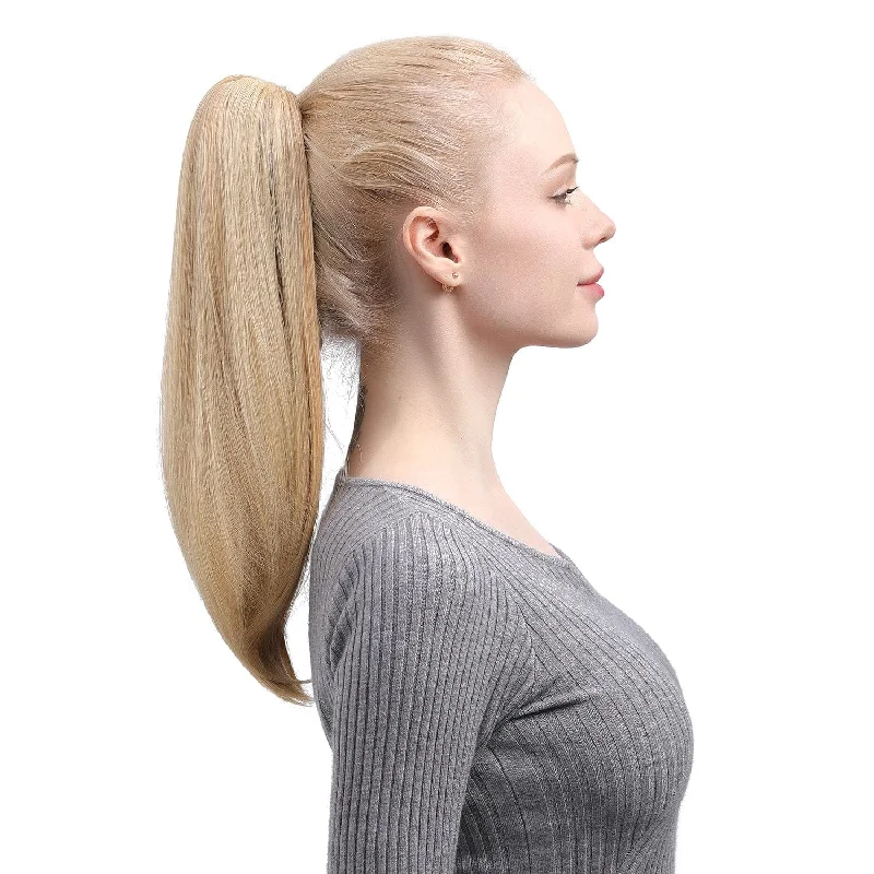 Ponytails with a middle - part for a classic and elegant styleJuvaBun Claw Clip Straight Ponytail Extension 17''