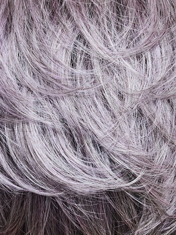 Lilac Silver R | A hint of soft lilac tone added to the base transitional silver color (light to medium grey). The dark root tone creates a trendy, fun vibe.