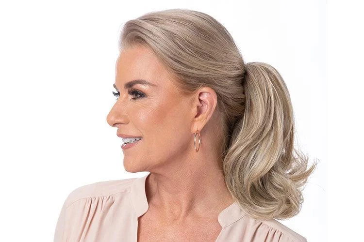 Ponytails with a pre - attached bow for a cute and girly lookLayered Flip Pony Hairpiece by Toni Brattin | Heat Friendly Synthetic Ponytail (Clip-In) | Clearance Sale Open Box (Unworn - Like New)