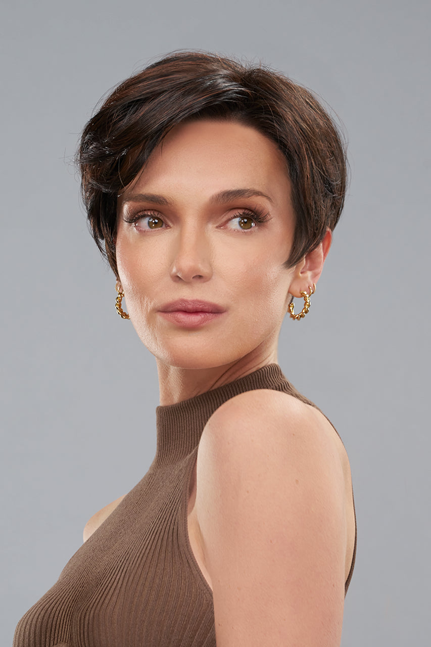 Short wig with a pixie cut for a bold and edgy lookLuna | Heat Friendly Synthetic Extended Lace Front Wig by Jon Renau