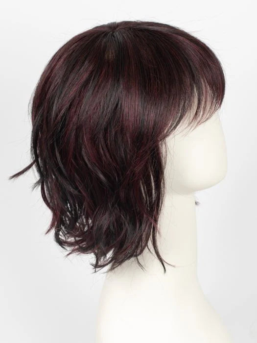 Short wig with auburn highlights for a warm and rich colorNew Wave| SALE 50% | Heat Friendly Synthetic Lace Front (Mono Top) Wig by TressAllure | 1B BURGUNDY/BLACK